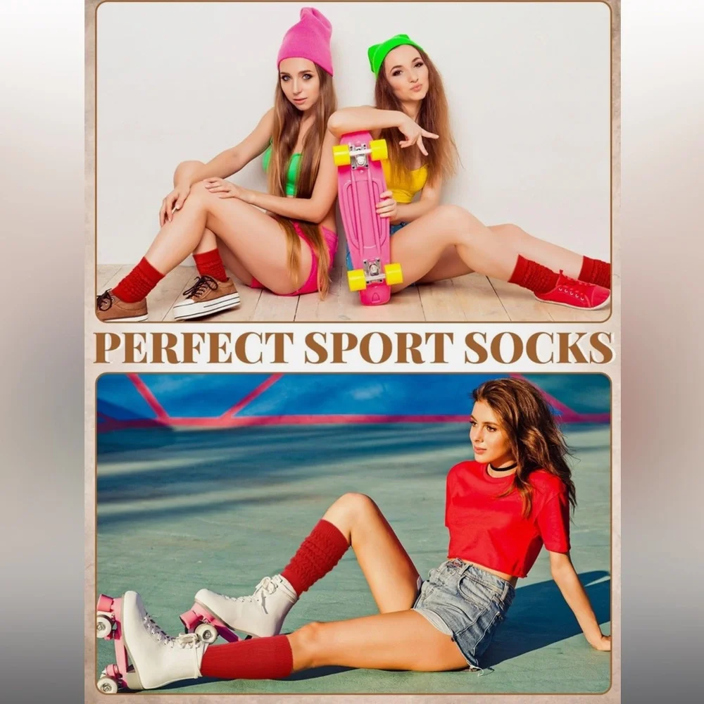 SOCK Bundle 3/$25 NEW Red Thick Slouch Cotton Knee High Scrunch Socks